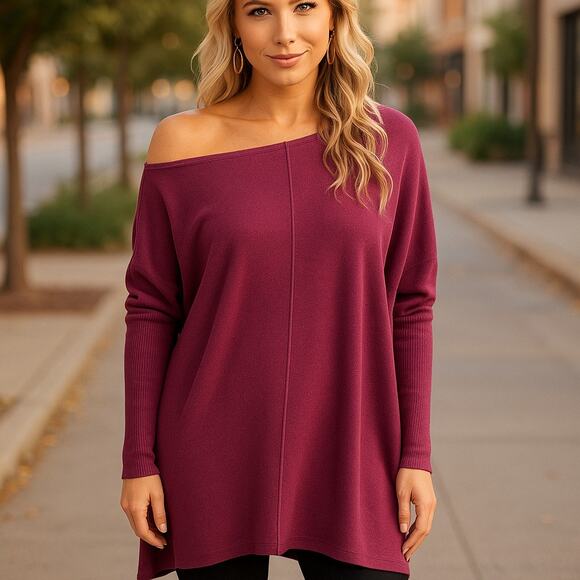 Orange Fashion Village Supersoft Boatneck Sweater O/S Plum - Picture 1 of 7